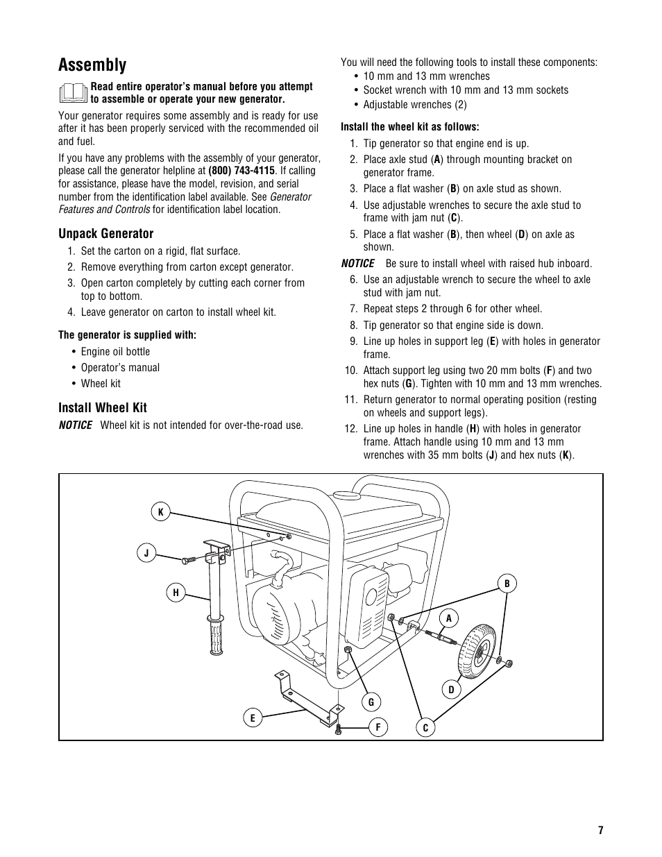 Assembly | Briggs & Stratton 209443gs User Manual | Page 7 / 48