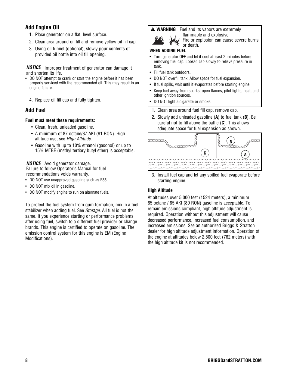 Briggs & Stratton 209443gs User Manual | Page 8 / 48