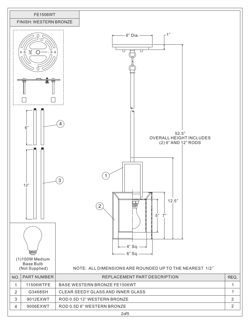 Quoizel FE1506WT Ferndale User Manual | Page 2 / 5