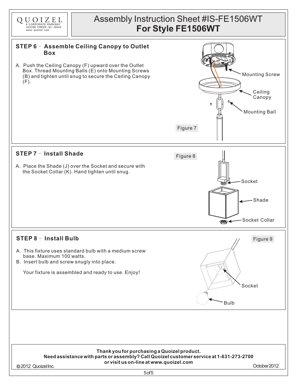 Quoizel FE1506WT Ferndale User Manual | Page 5 / 5