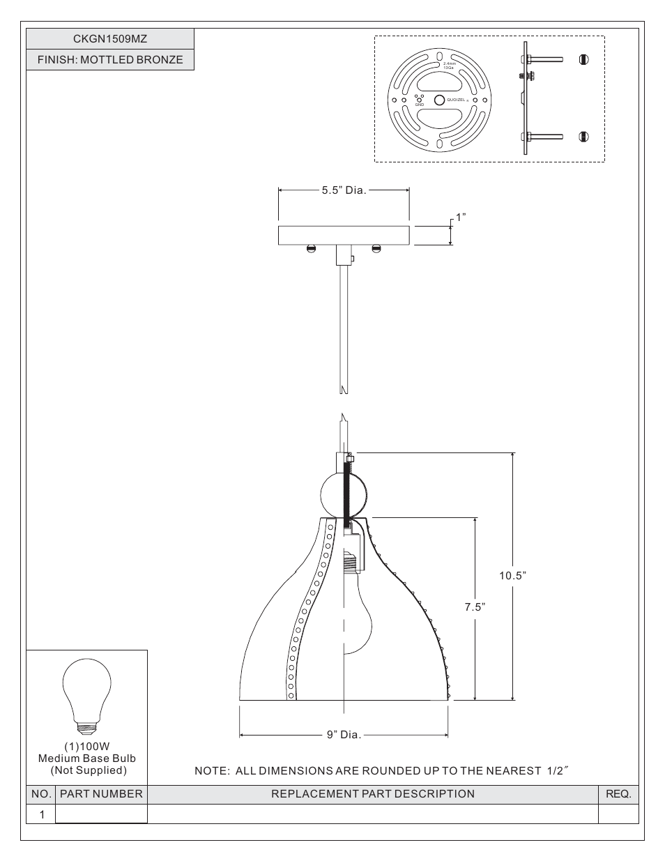 Quoizel CKGN1509MZ Gaston User Manual | Page 2 / 5