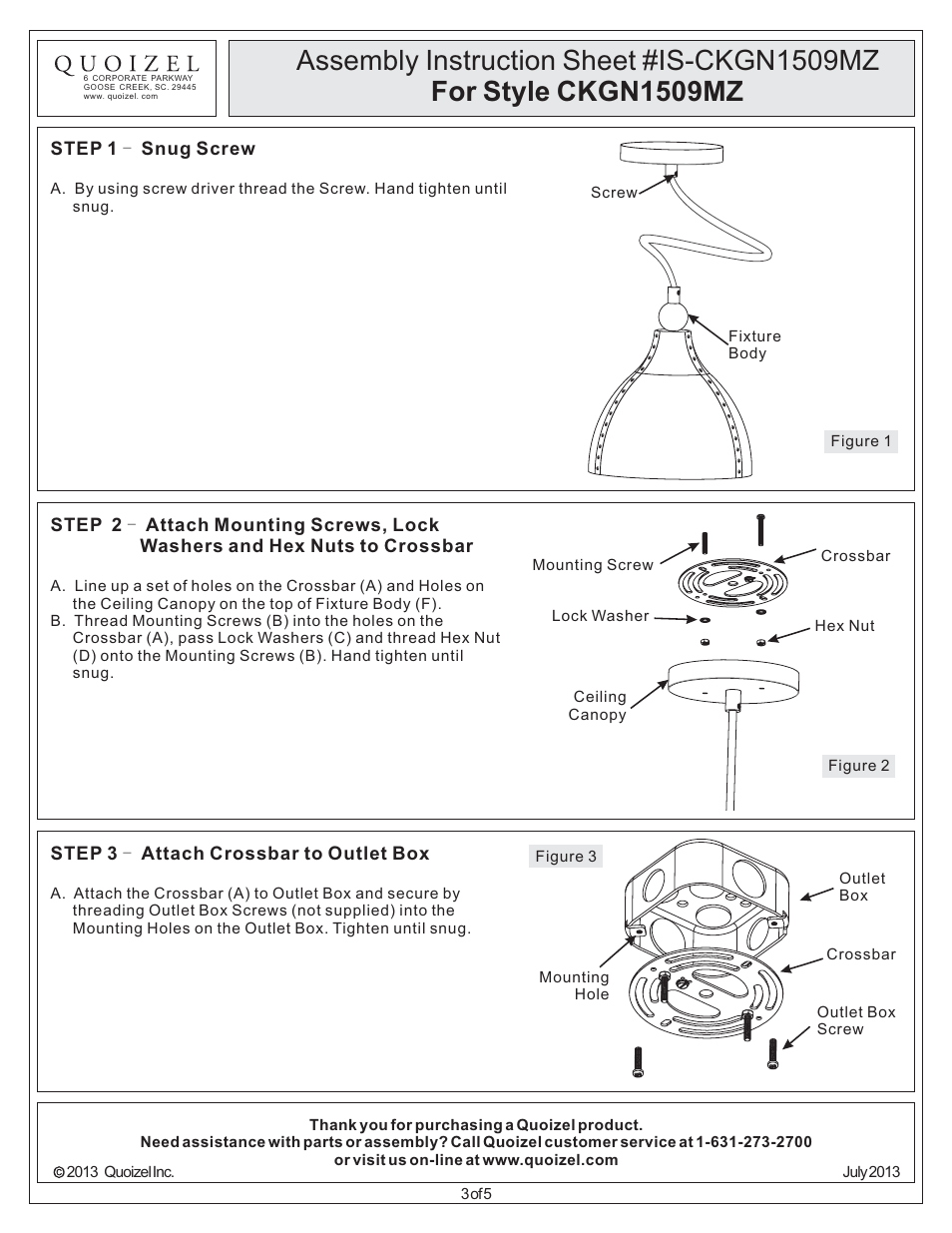 Quoizel CKGN1509MZ Gaston User Manual | Page 3 / 5