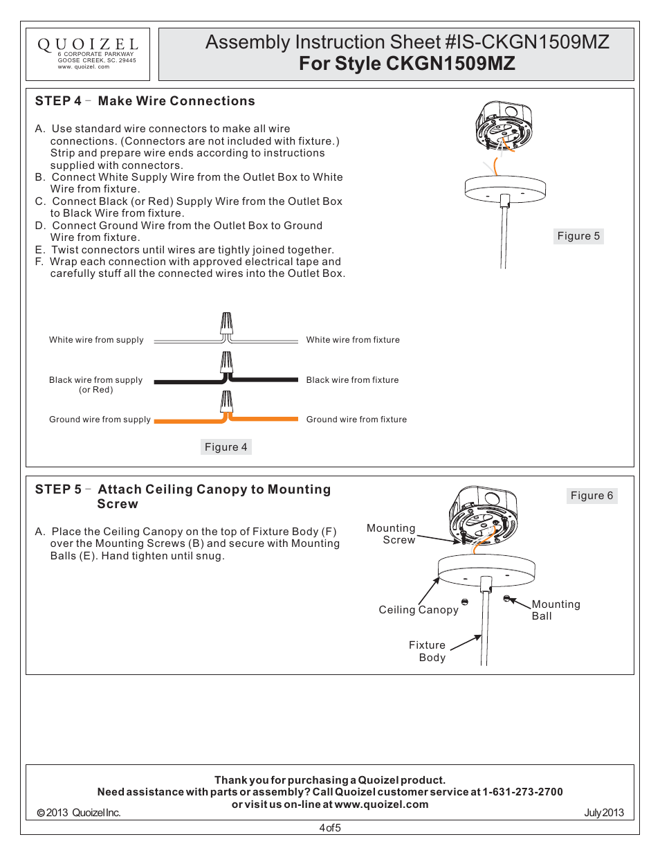 Quoizel CKGN1509MZ Gaston User Manual | Page 4 / 5