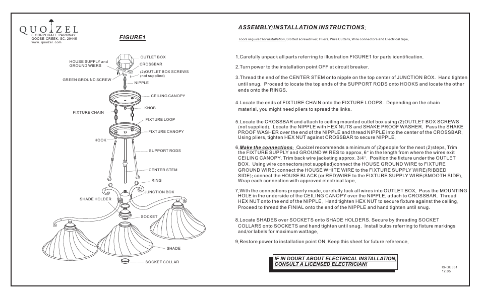 Quoizel GE351SE Genova User Manual | 1 page