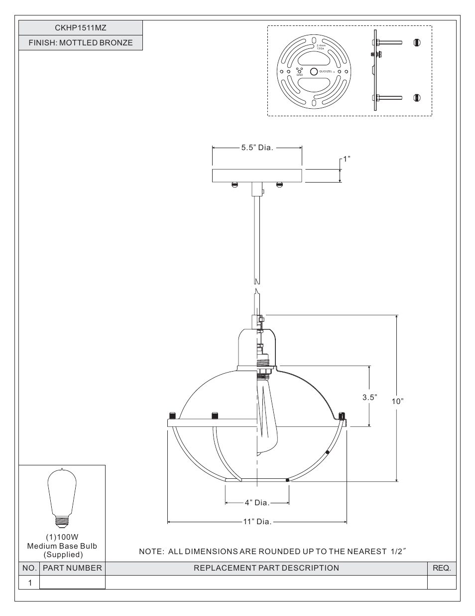 Quoizel CKHP1511MZ Heritage Pendant User Manual | Page 2 / 5