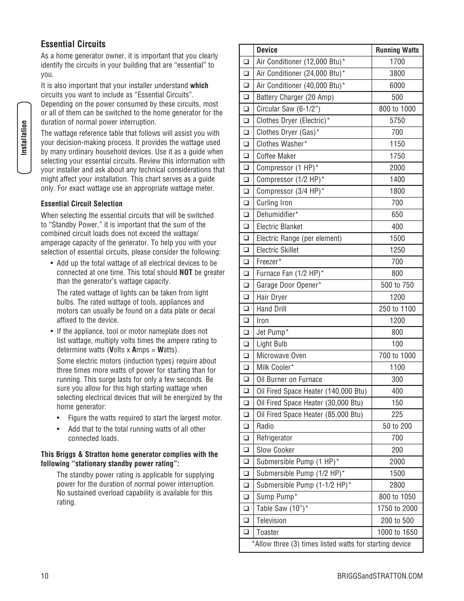 Briggs & Stratton 7000 WATT 206484GS User Manual | Page 10 / 92