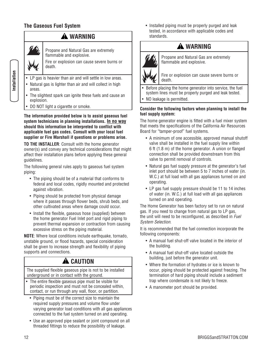Warning, Caution | Briggs & Stratton 7000 WATT 206484GS User Manual | Page 12 / 92