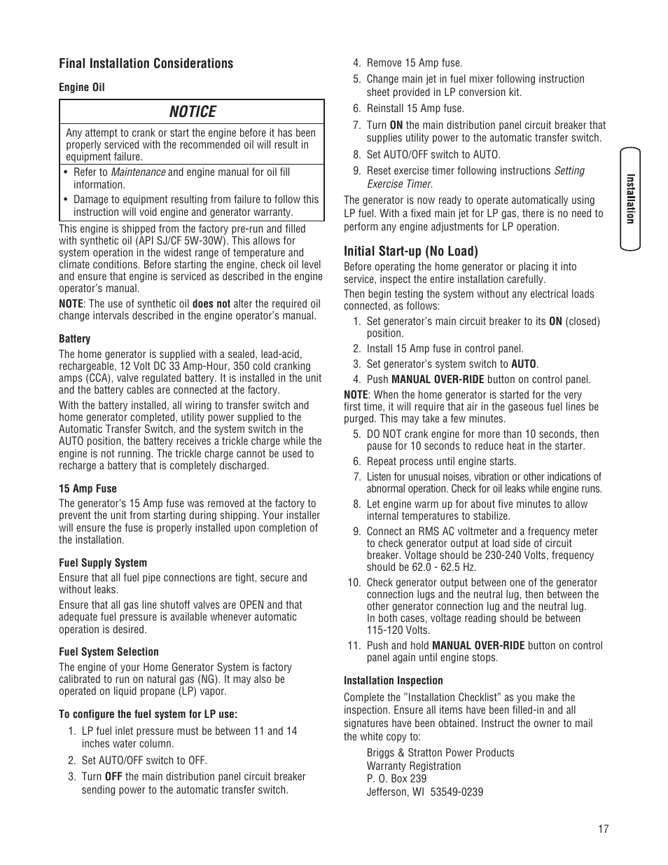 Notice | Briggs & Stratton 7000 WATT 206484GS User Manual | Page 17 / 92