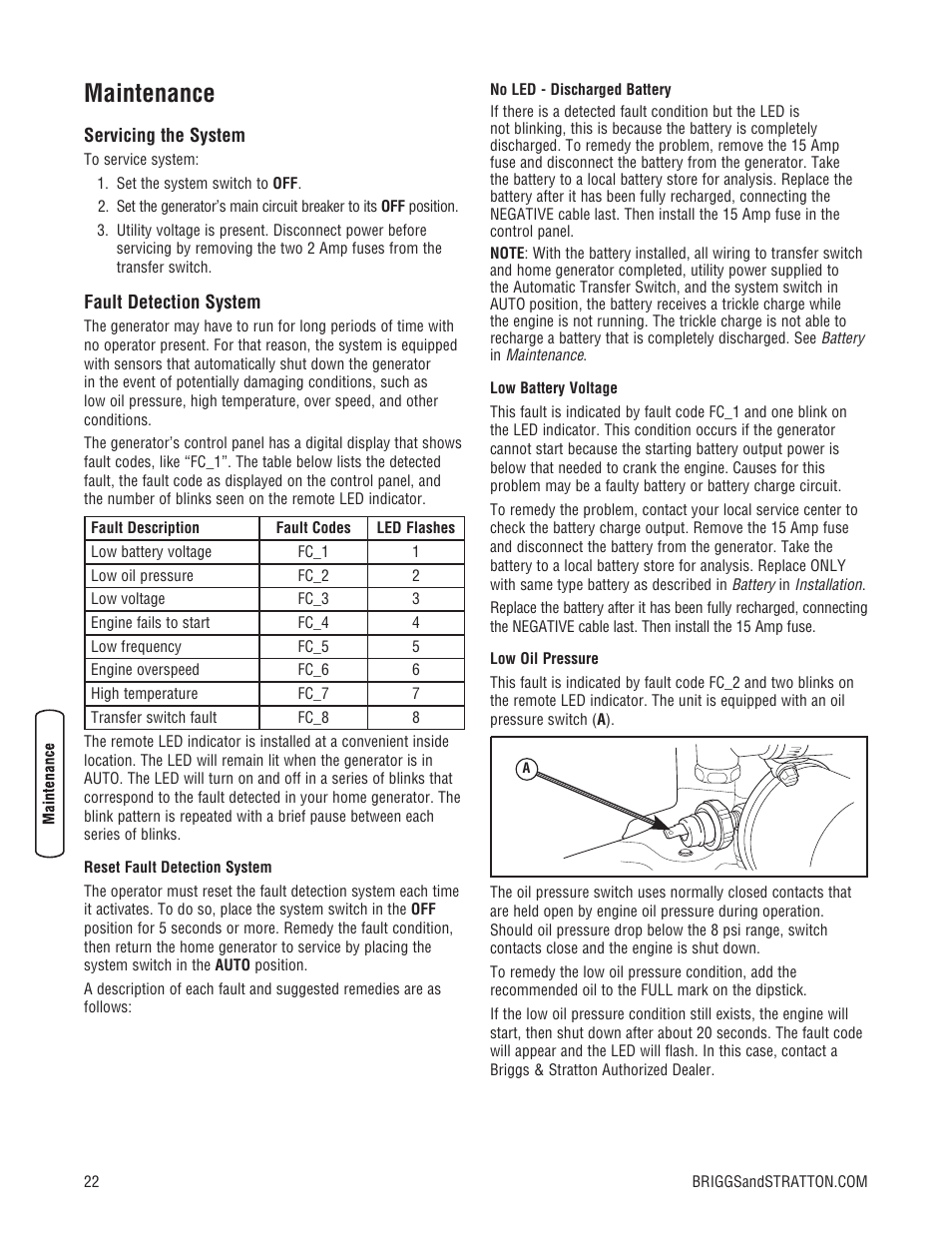 Maintenance | Briggs & Stratton 7000 WATT 206484GS User Manual | Page 22 / 92