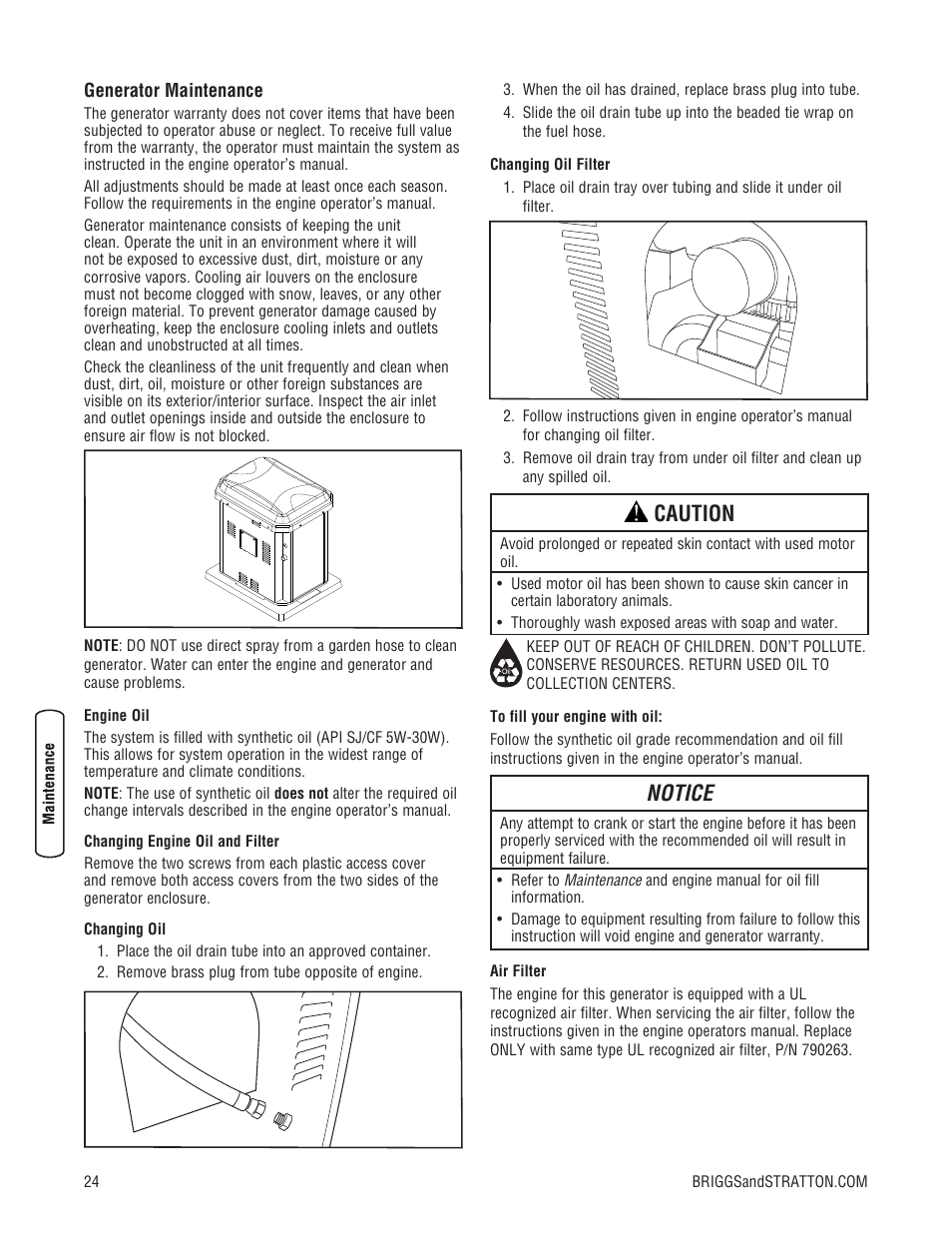 Caution, Notice | Briggs & Stratton 7000 WATT 206484GS User Manual | Page 24 / 92