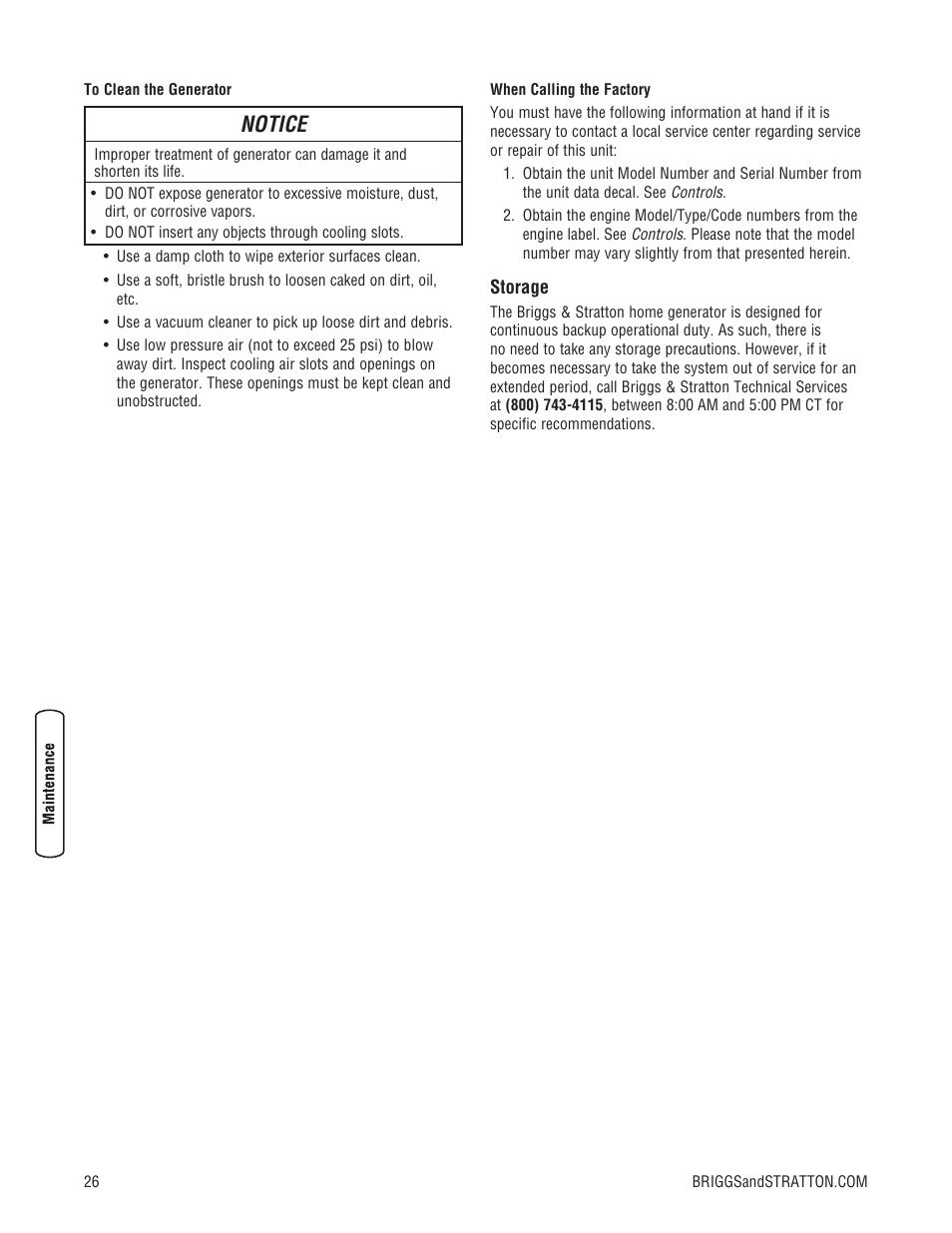 Notice | Briggs & Stratton 7000 WATT 206484GS User Manual | Page 26 / 92