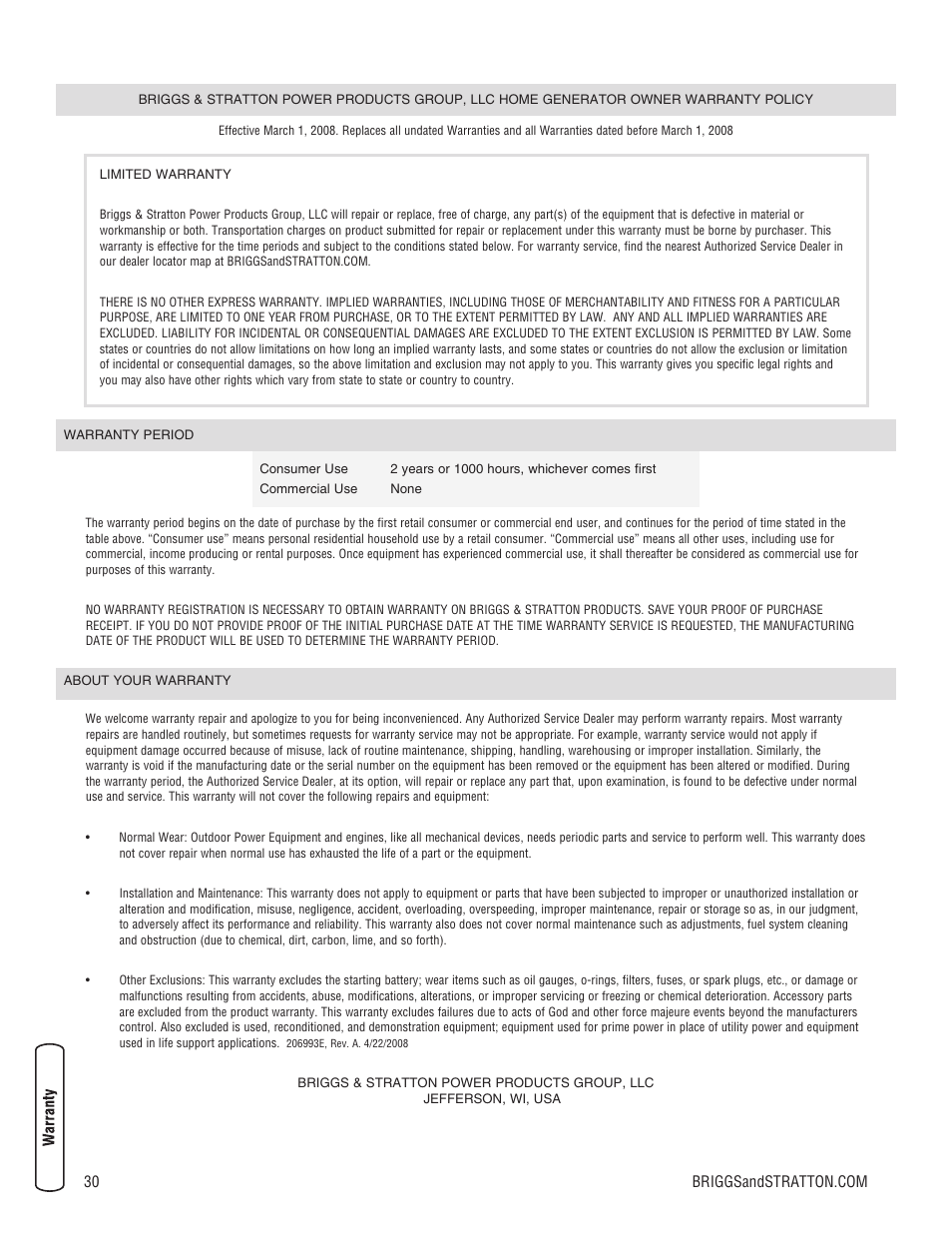 Briggs & Stratton 7000 WATT 206484GS User Manual | Page 30 / 92