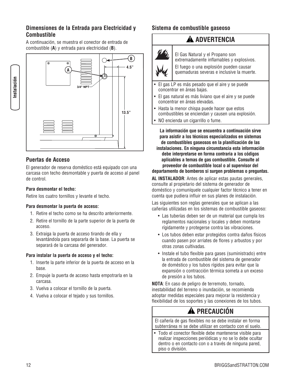 Advertencia, Precaución | Briggs & Stratton 7000 WATT 206484GS User Manual | Page 44 / 92