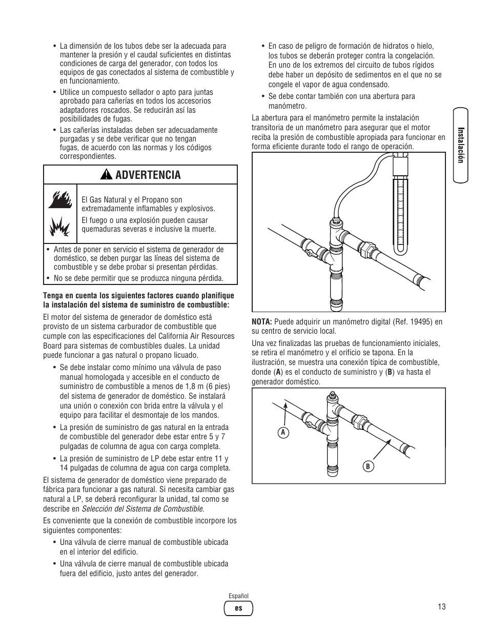 Advertencia | Briggs & Stratton 7000 WATT 206484GS User Manual | Page 45 / 92