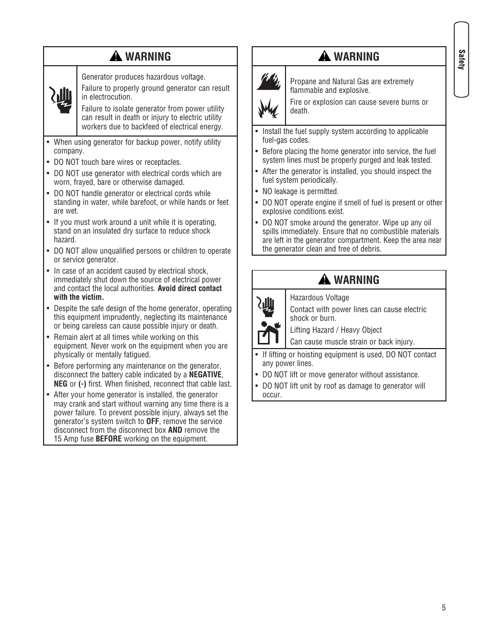 Warning | Briggs & Stratton 7000 WATT 206484GS User Manual | Page 5 / 92