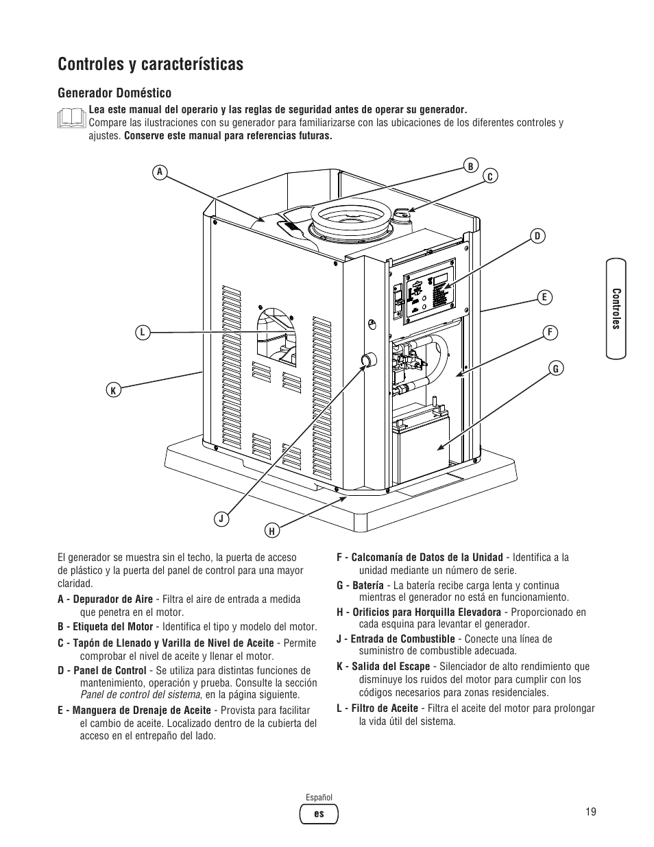 Controles y características | Briggs & Stratton 7000 WATT 206484GS User Manual | Page 51 / 92