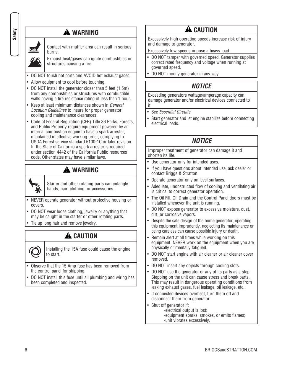 Warning, Caution, Notice | Briggs & Stratton 7000 WATT 206484GS User Manual | Page 6 / 92