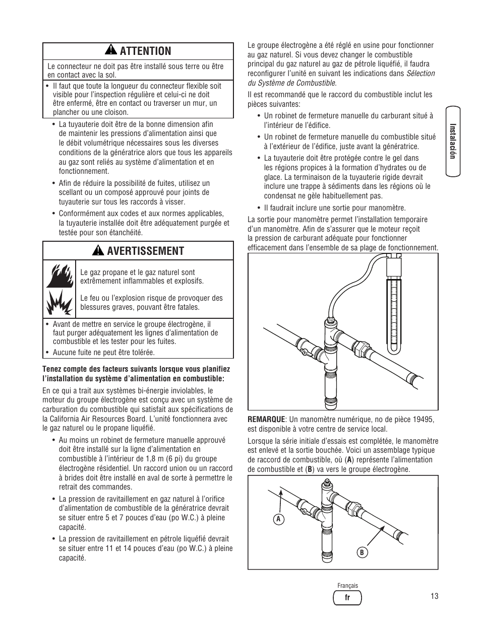Attention, Avertissement | Briggs & Stratton 7000 WATT 206484GS User Manual | Page 75 / 92