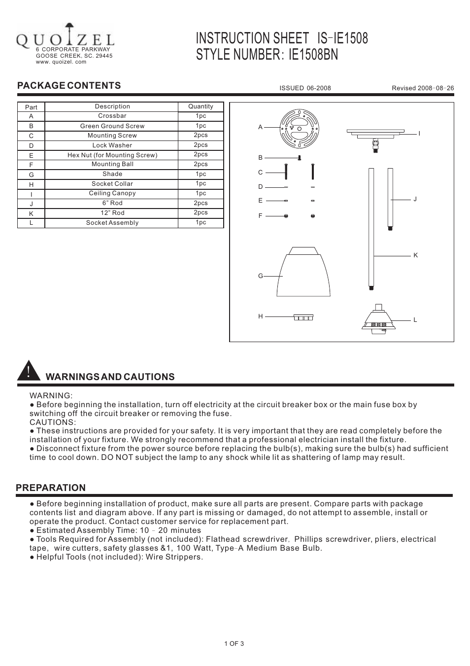 Quoizel IE1508BN Ibsen User Manual | 3 pages