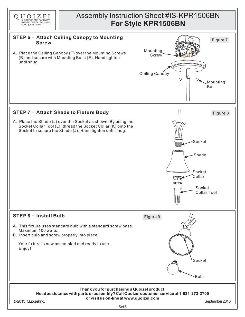 Quoizel KPR1506BN Kemper User Manual | Page 5 / 5