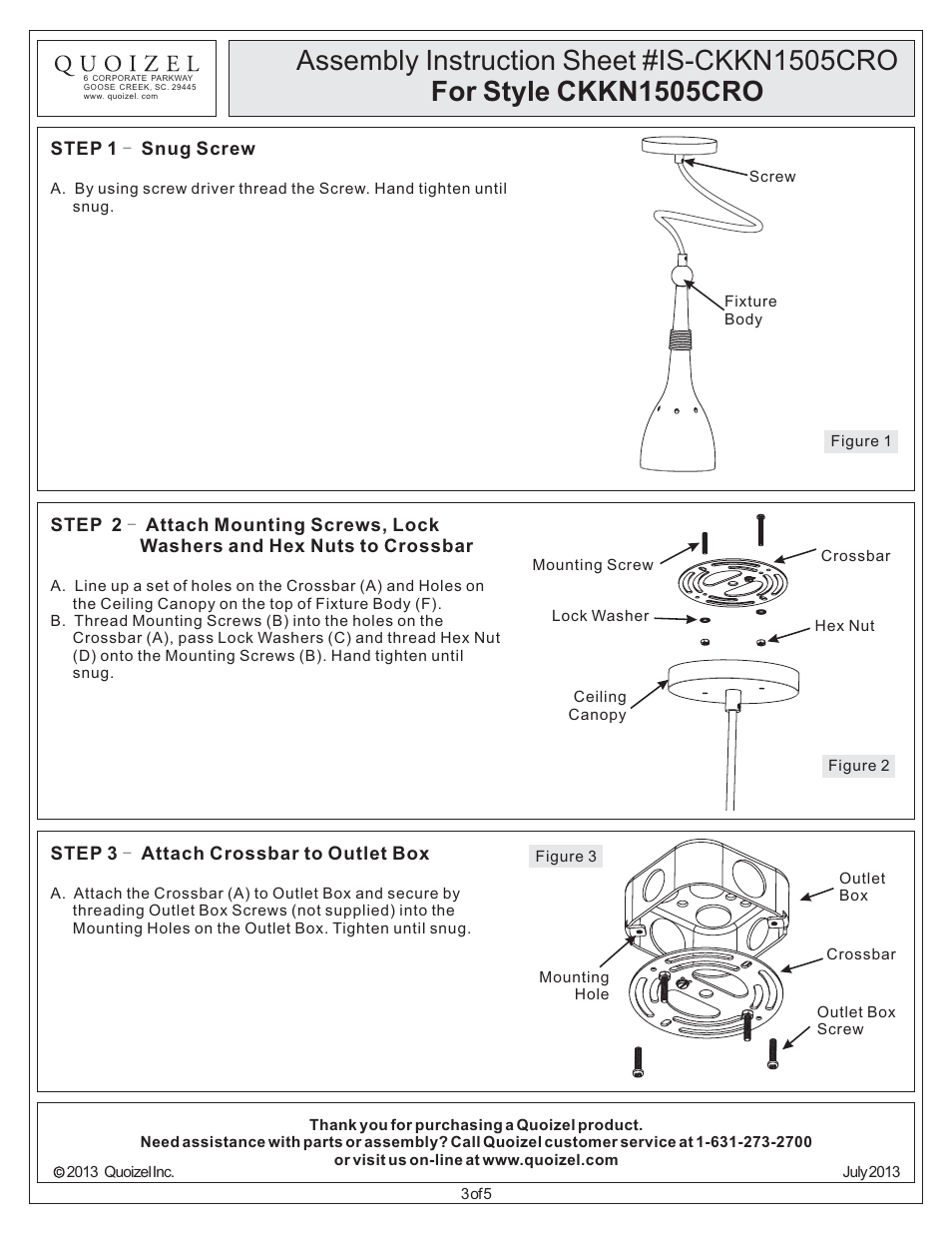 Quoizel CKKN1505CRO Kieran User Manual | Page 3 / 5