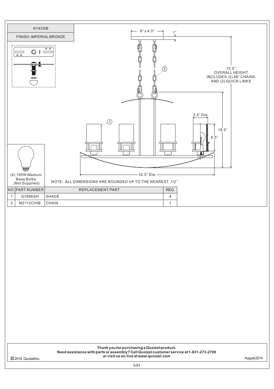 Quoizel KY433IB Kyle User Manual | Page 3 / 3