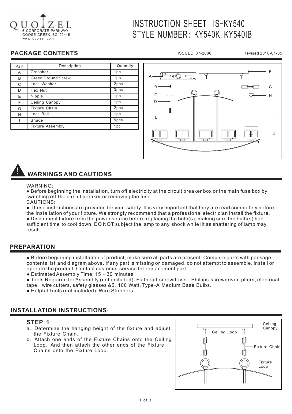 Quoizel KY540IB Kyle User Manual | 3 pages