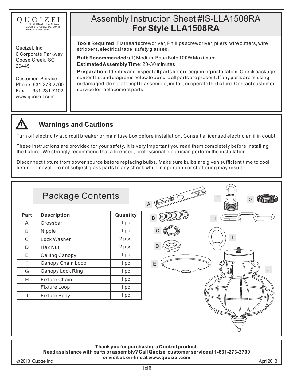 Quoizel LLA1508RA Laila User Manual | 6 pages