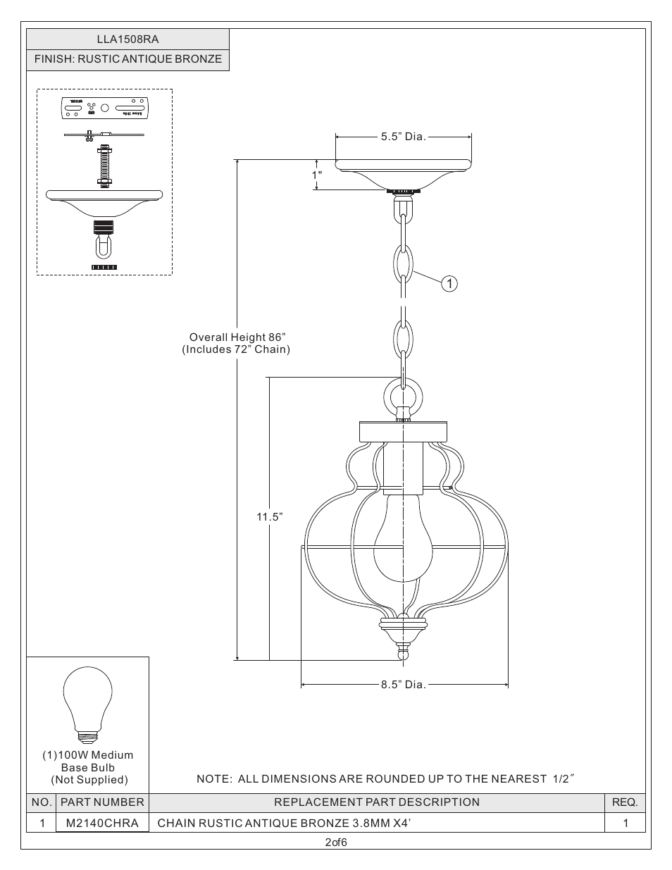 Quoizel LLA1508RA Laila User Manual | Page 2 / 6