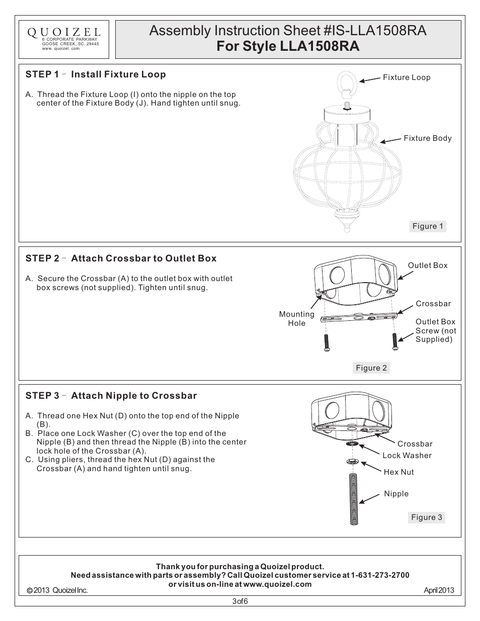 Quoizel LLA1508RA Laila User Manual | Page 3 / 6