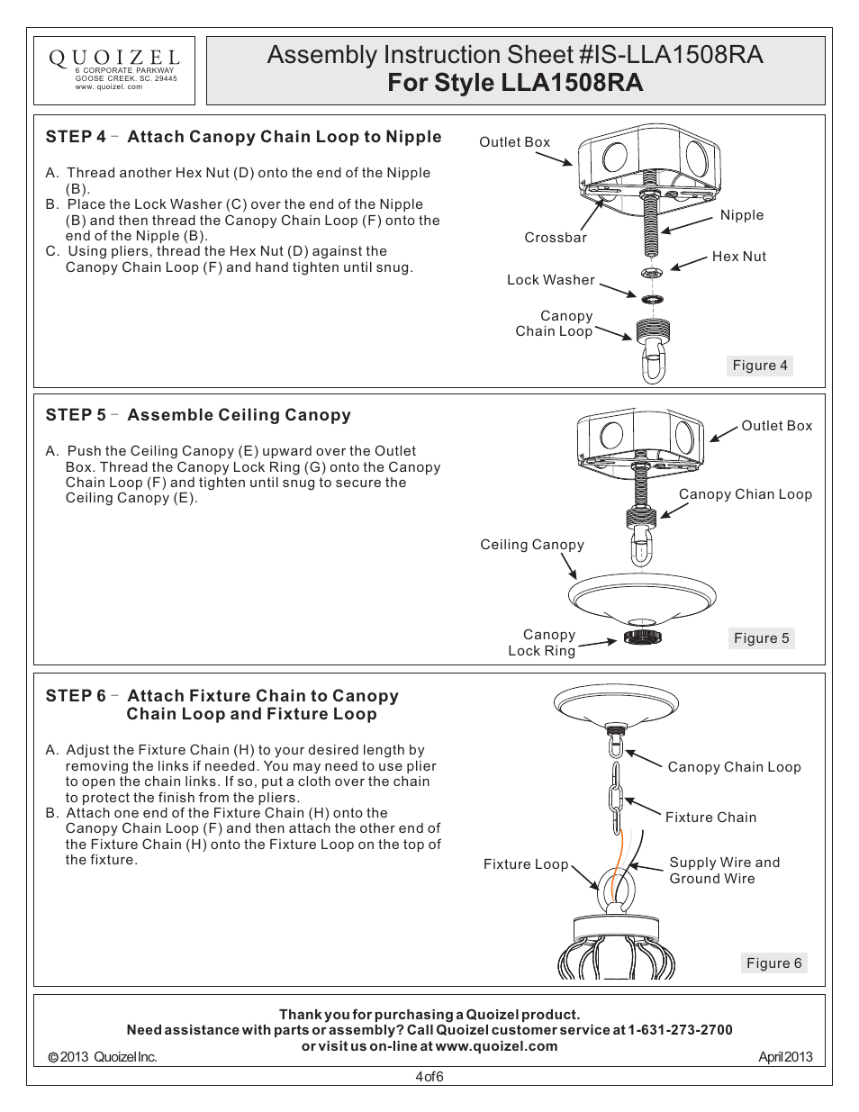 Quoizel LLA1508RA Laila User Manual | Page 4 / 6