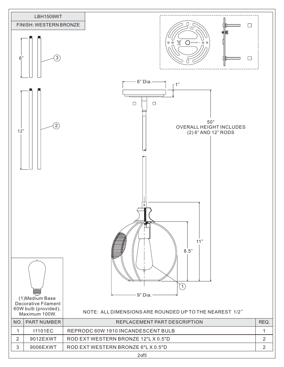 Quoizel LBH1509WT Long Beach User Manual | Page 2 / 5