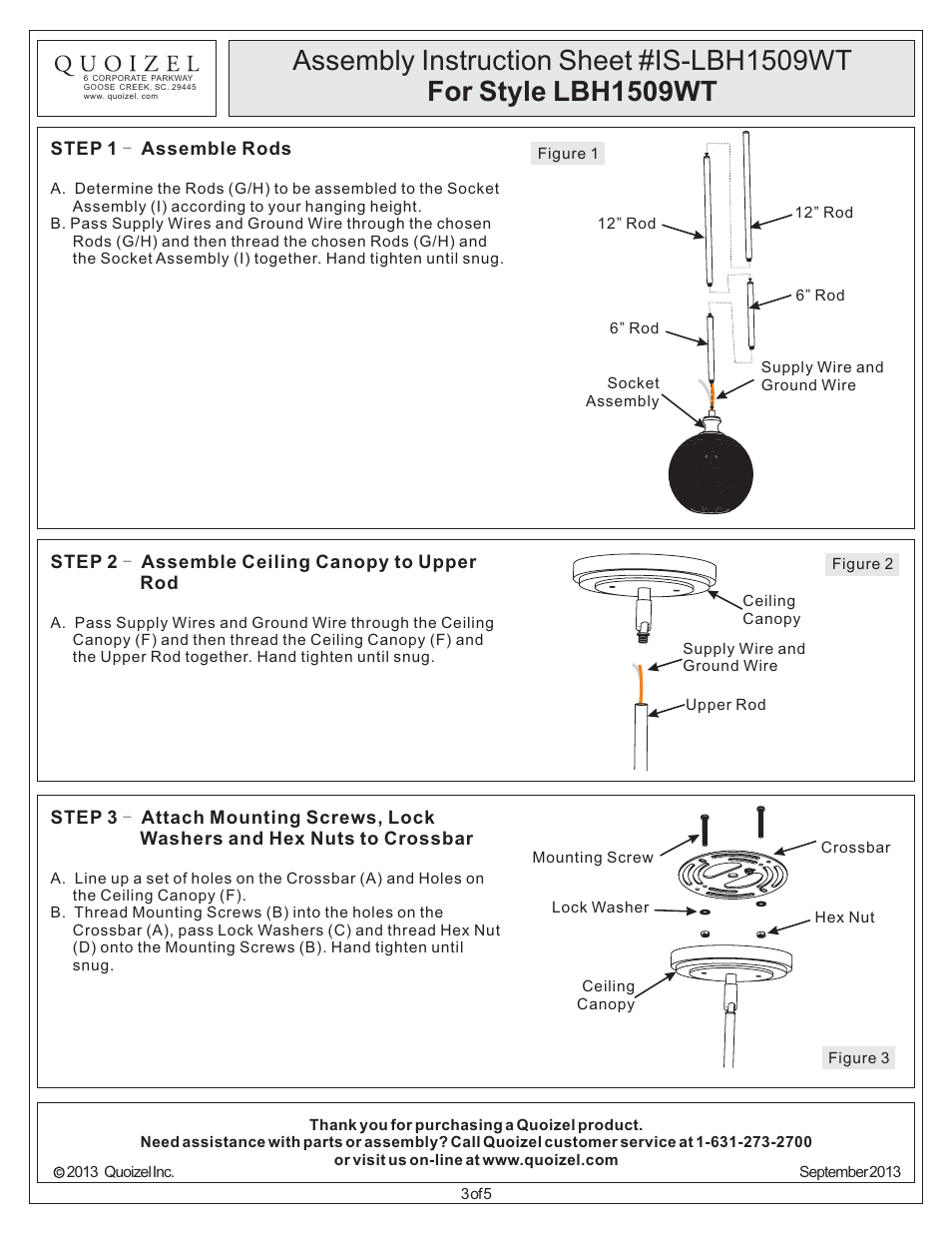 Quoizel LBH1509WT Long Beach User Manual | Page 3 / 5