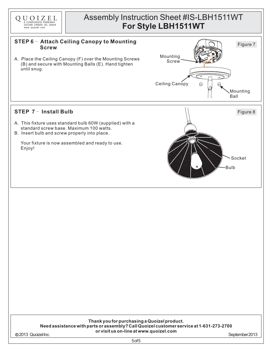 Quoizel LBH1511WT Long Beach User Manual | Page 5 / 5