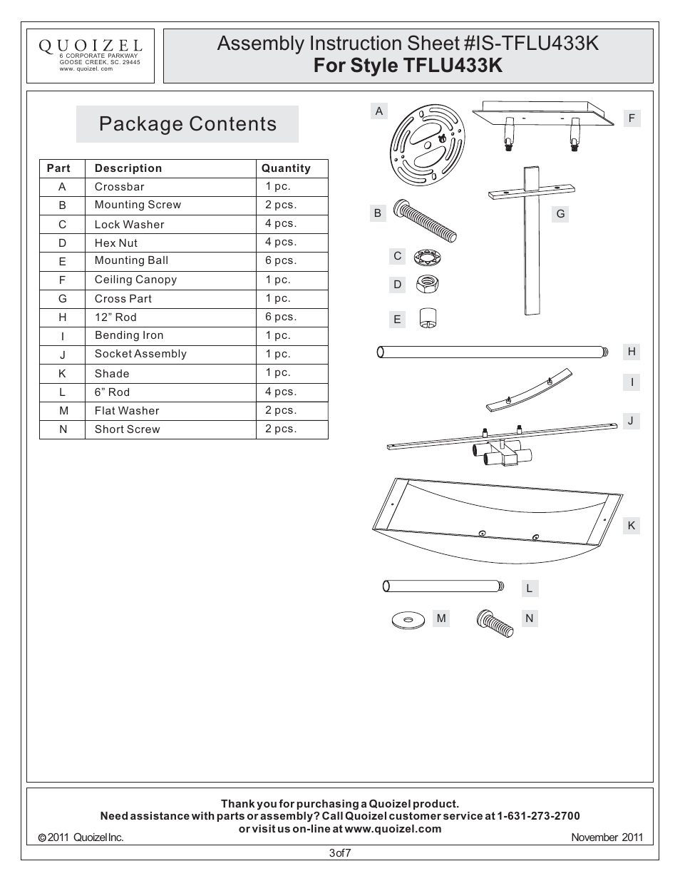 Package contents | Quoizel TFLU433K Luxe User Manual | Page 3 / 7