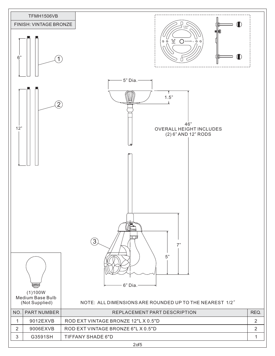 Quoizel TFMH1506VB Mariah User Manual | Page 2 / 5