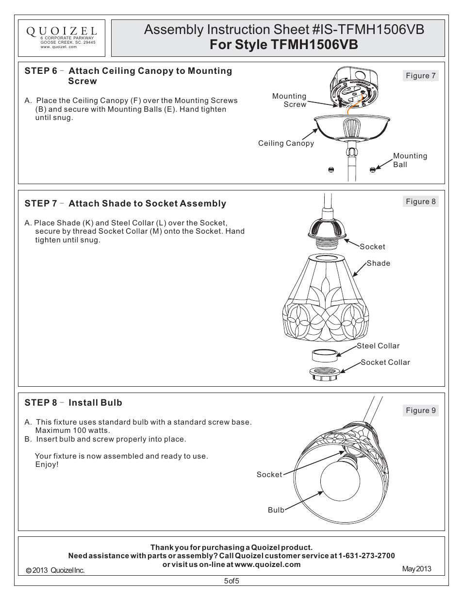 Quoizel TFMH1506VB Mariah User Manual | Page 5 / 5