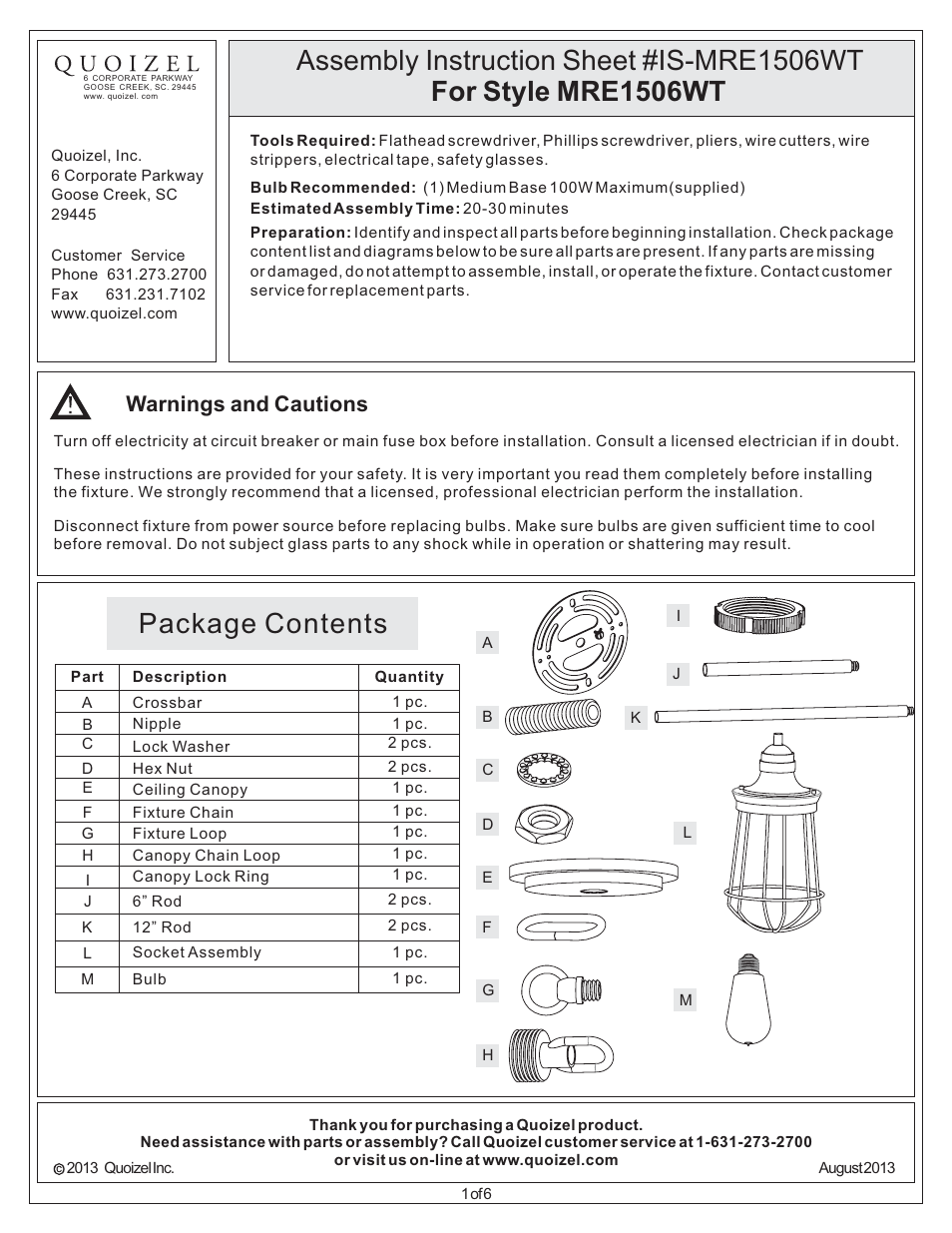 Quoizel MRE1506WT Marine User Manual | 6 pages