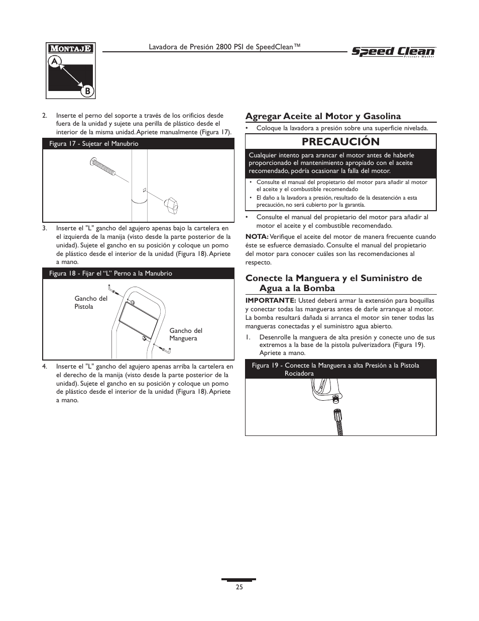 Precaución, Agregar aceite al motor y gasolina | Briggs & Stratton 020212-0 User Manual | Page 25 / 36