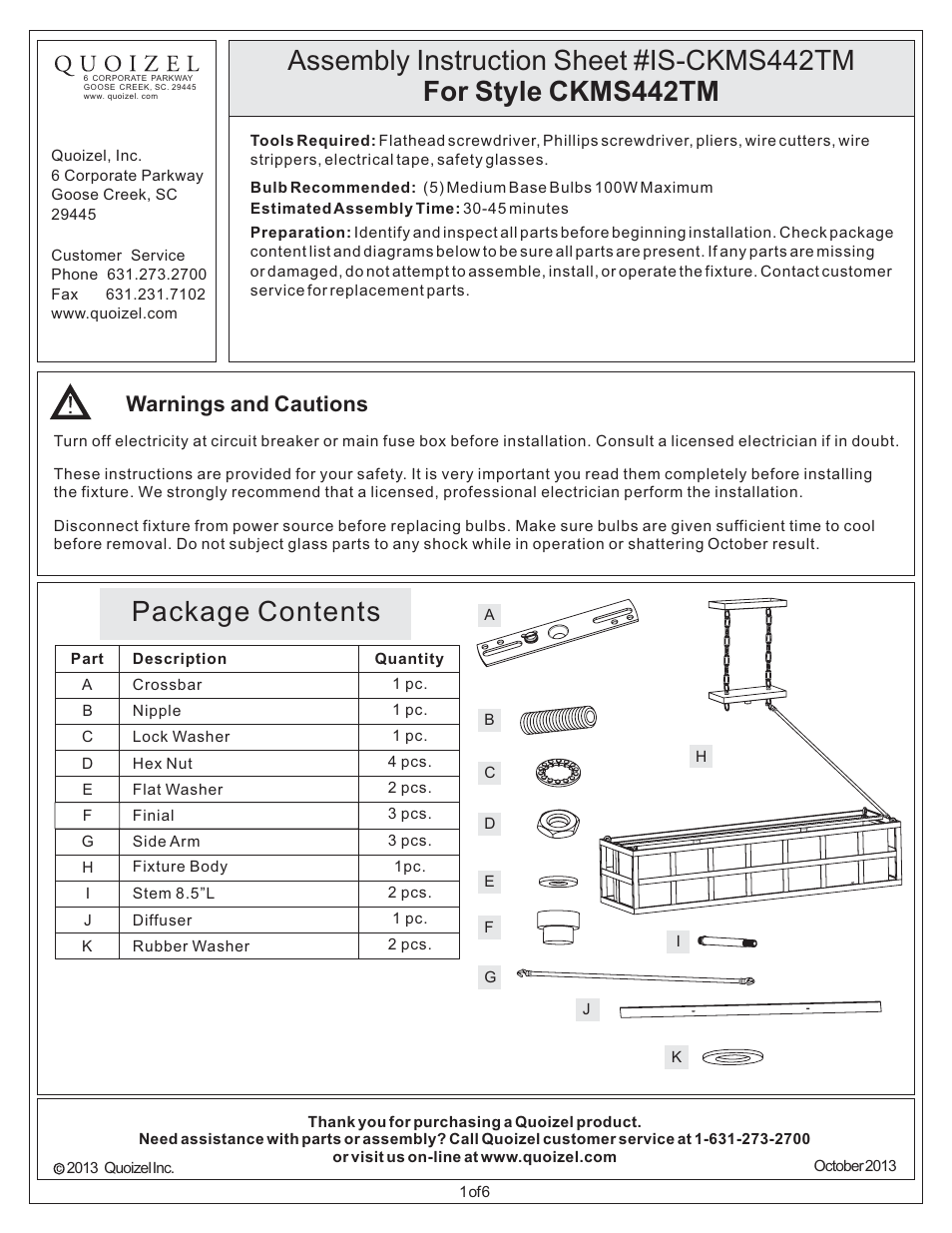 Quoizel CKMS442TM Marisol User Manual | 6 pages