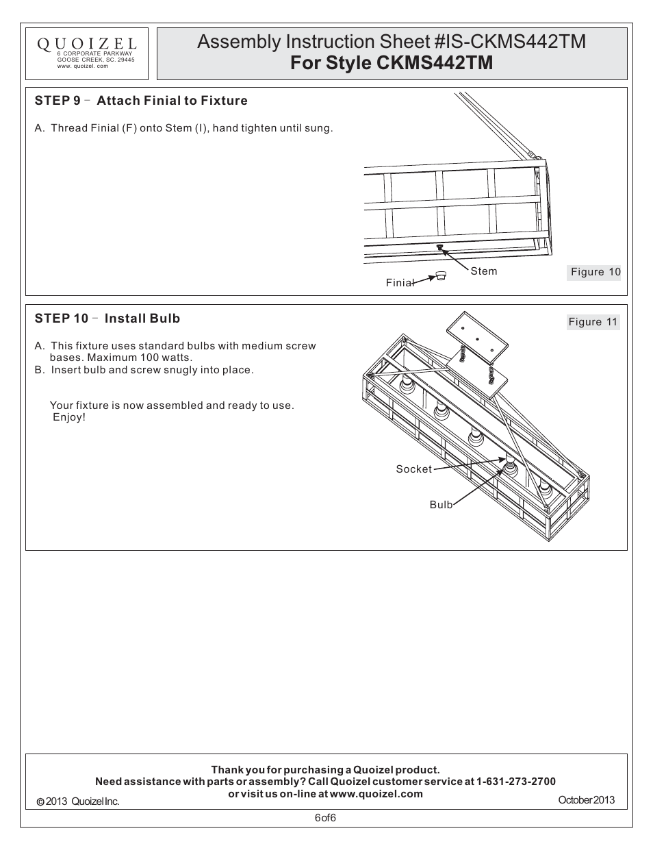 Quoizel CKMS442TM Marisol User Manual | Page 6 / 6