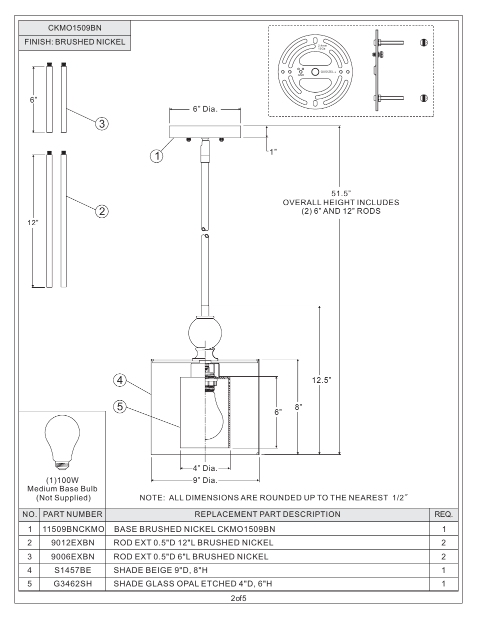 Quoizel CKMO1509BN Metro User Manual | Page 2 / 5
