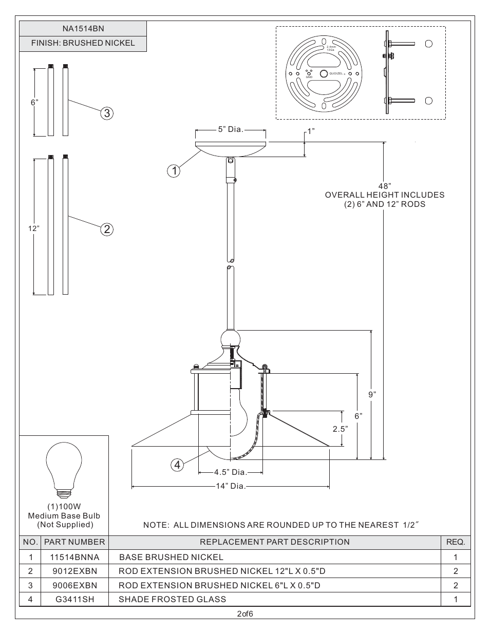 Quoizel NA1514BN New England User Manual | Page 2 / 6