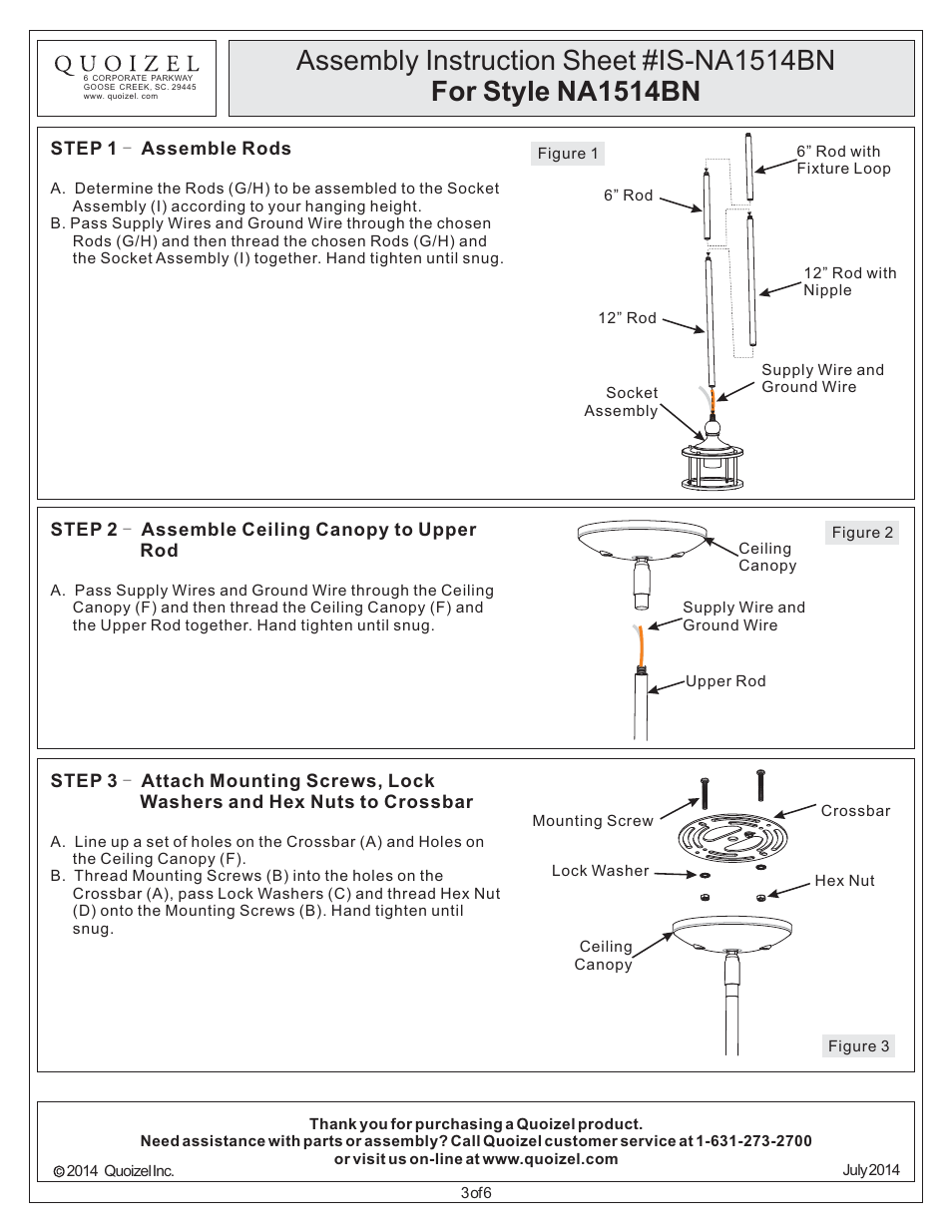Quoizel NA1514BN New England User Manual | Page 3 / 6