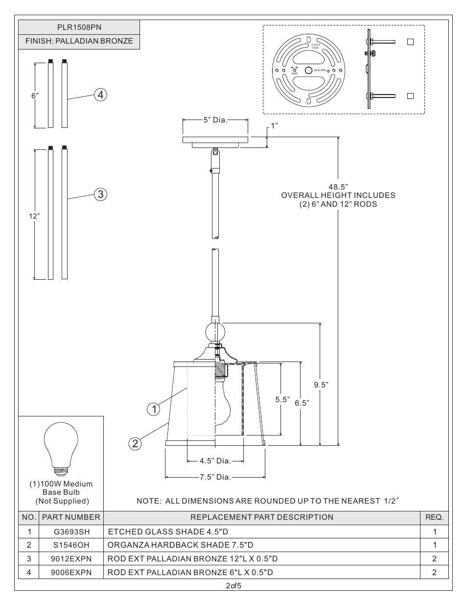 Quoizel PLR1508PN Palmer User Manual | Page 2 / 5