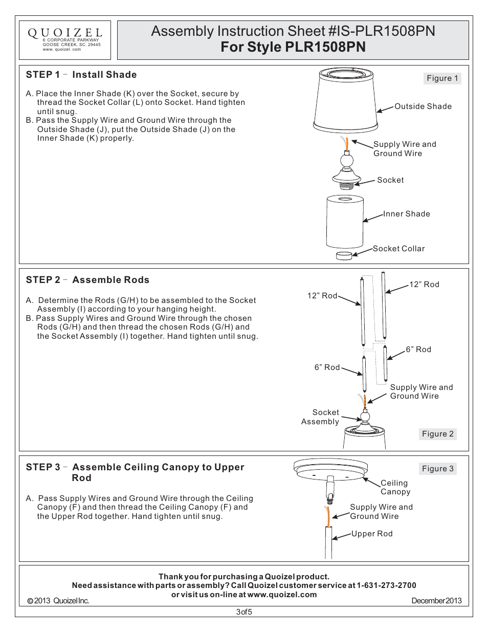 Quoizel PLR1508PN Palmer User Manual | Page 3 / 5