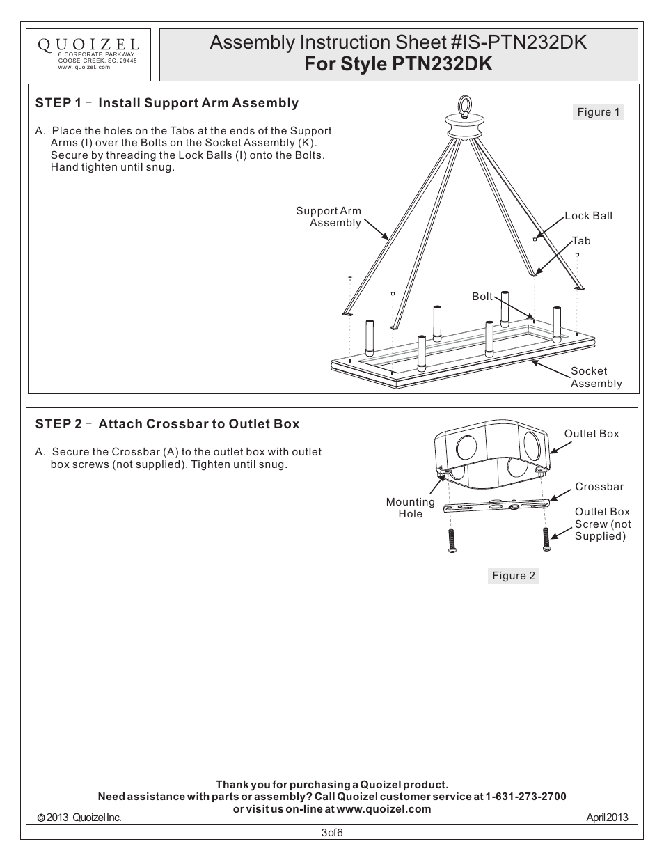 Quoizel PTN232DK Plantation User Manual | Page 3 / 6