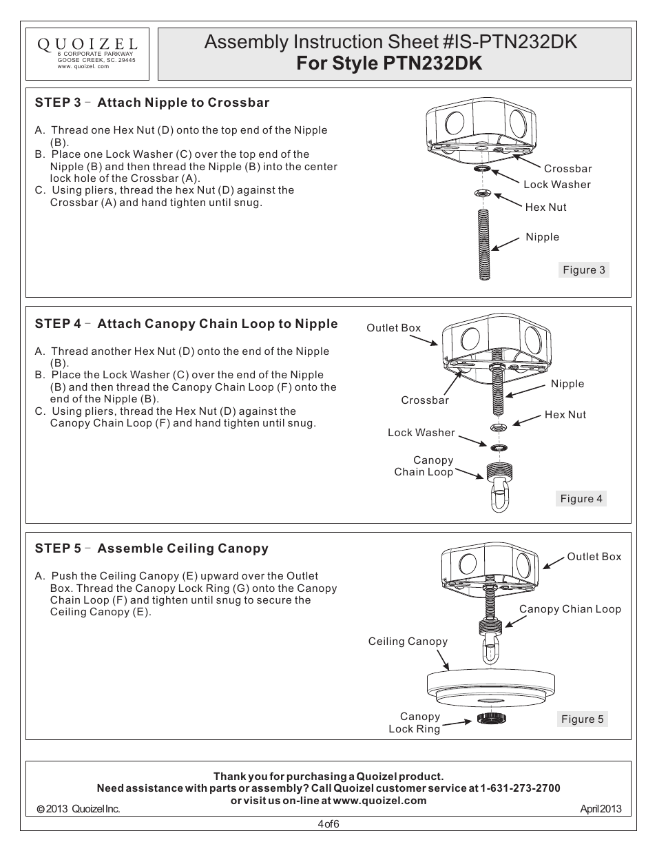 Quoizel PTN232DK Plantation User Manual | Page 4 / 6