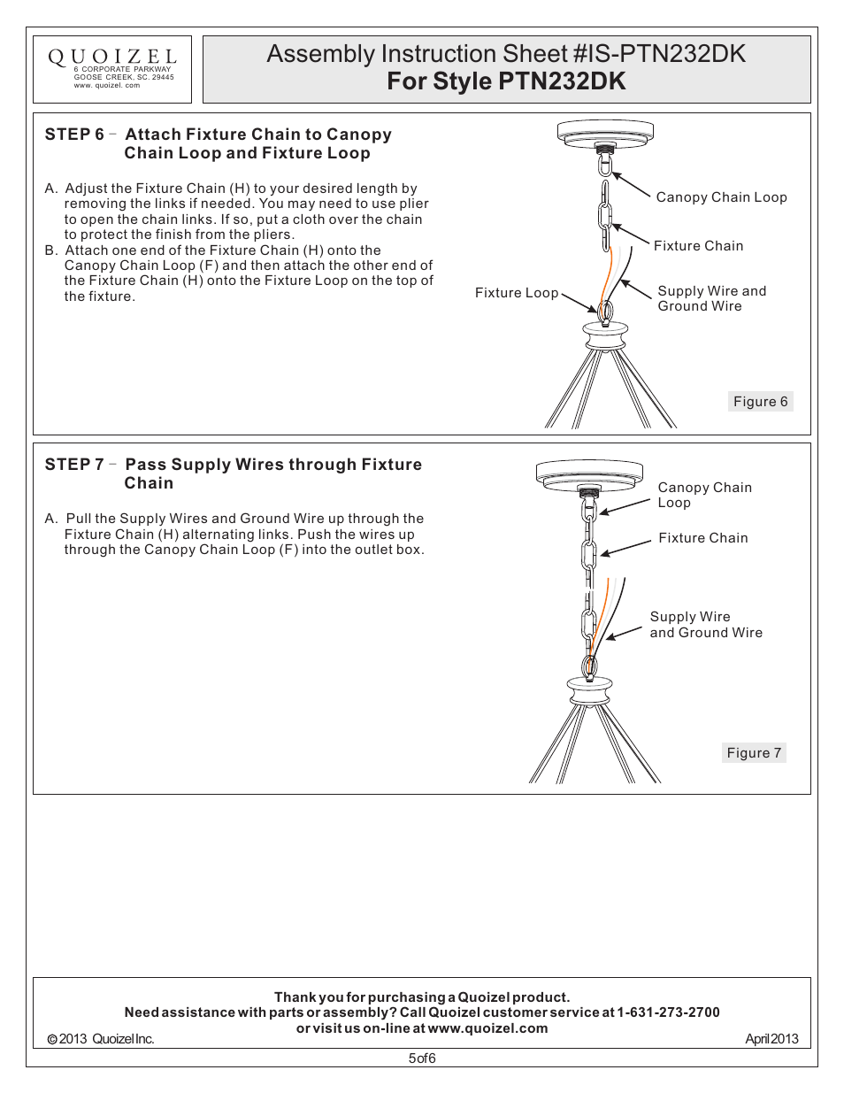 Quoizel PTN232DK Plantation User Manual | Page 5 / 6