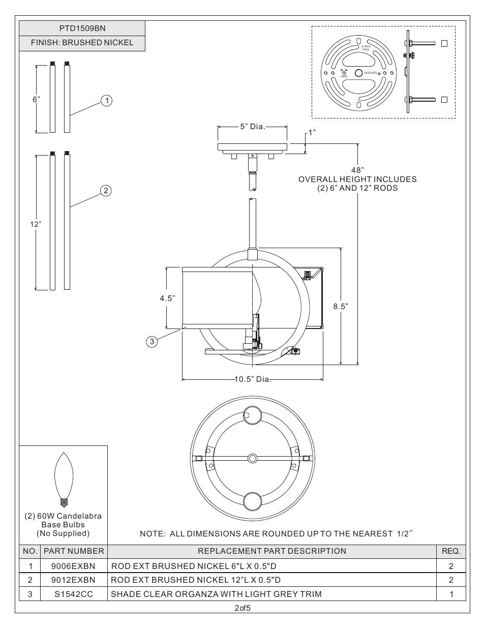 Quoizel PTD1509BN Portland User Manual | Page 2 / 5